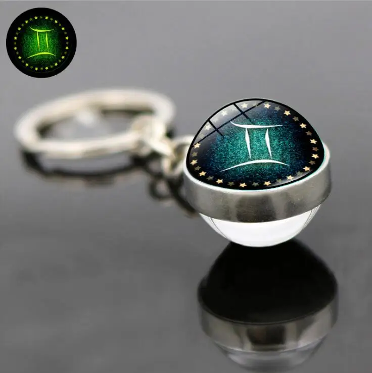 Amazon Hot Sell Keychain Zodiac Glass Keychain Zodiac Sign Keychain,Glowing In The Darkness,2CM Diameter