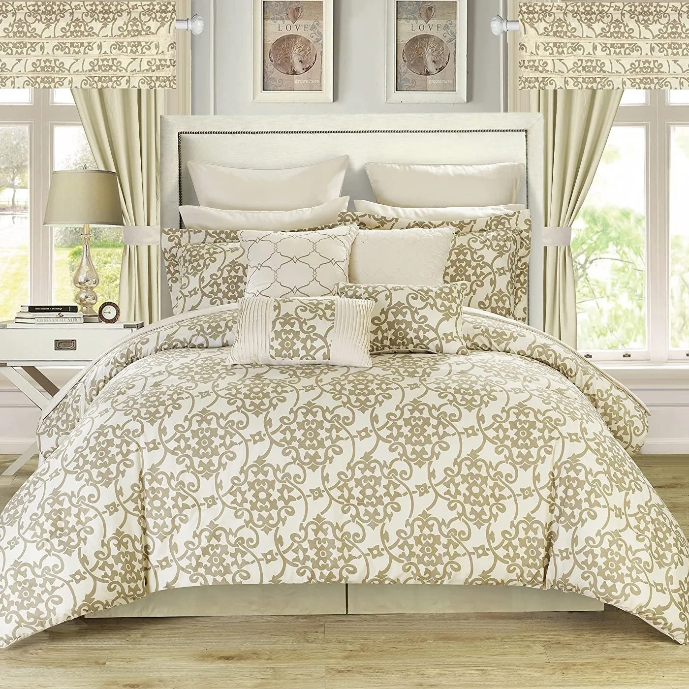 Luxury 12pcs Comforter Set King Printed Soft Microfiber Bedding With Curtains for All Season Customized Bedspread Pillow