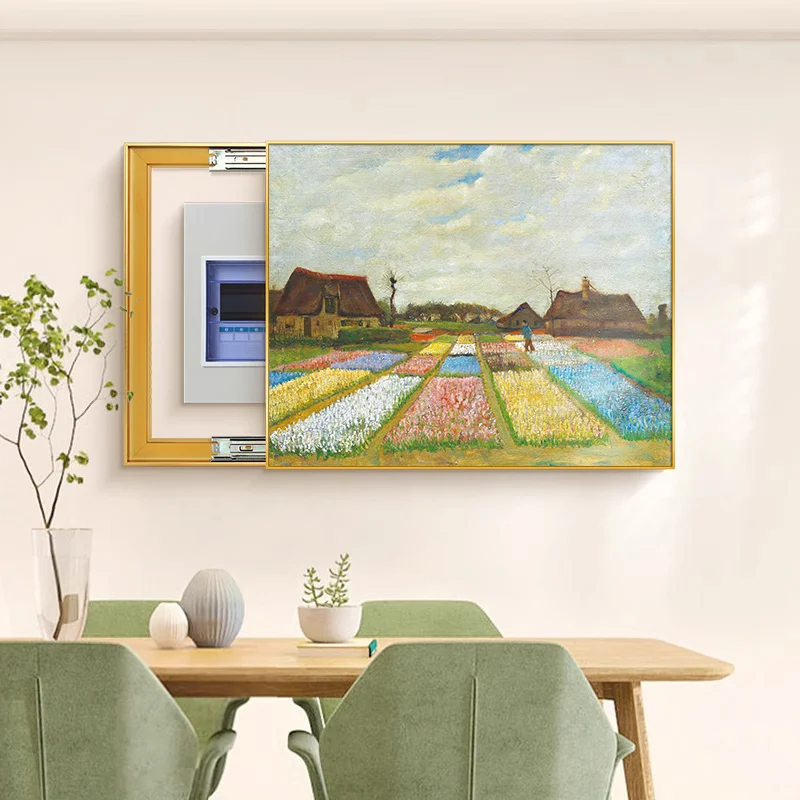 Nordic Home Decor Punch Free PS Framed Electric Meter Box Wall Art Van Gogh Abstraction Print Distribution Box Hanging Painting