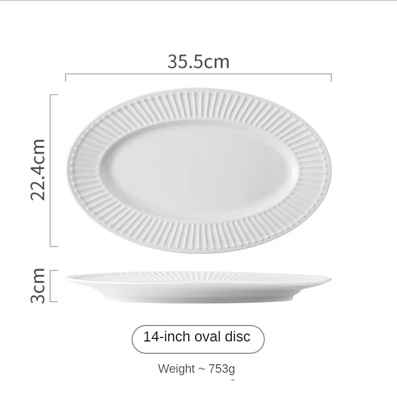 Nordic Minimalist  Household Restaurant Hotel White Porcelain Tableware Set Plate Dish Ceramic White Embossed Dinnerware Set