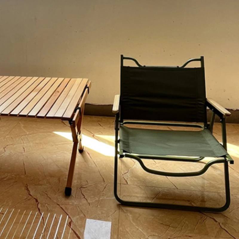 Outdoor Backrest Foldable Wooden Armrest Beach Chair Garden Folding Fishing Camping Chair