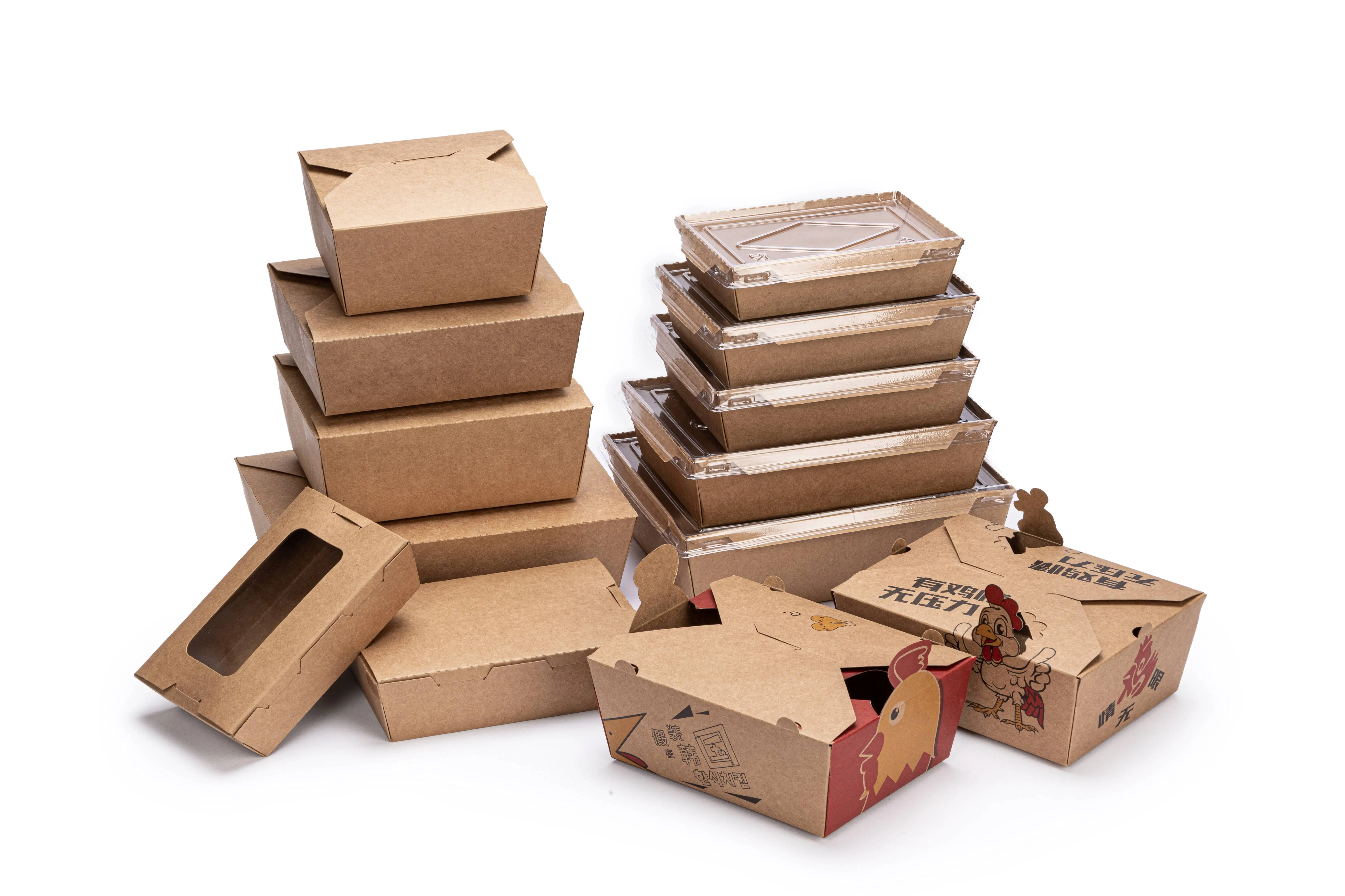 Recyclable materials China Wholesale Packaging Kraft Whiteboard Custom Logo Design Takeaway Disposable Food Paper Box