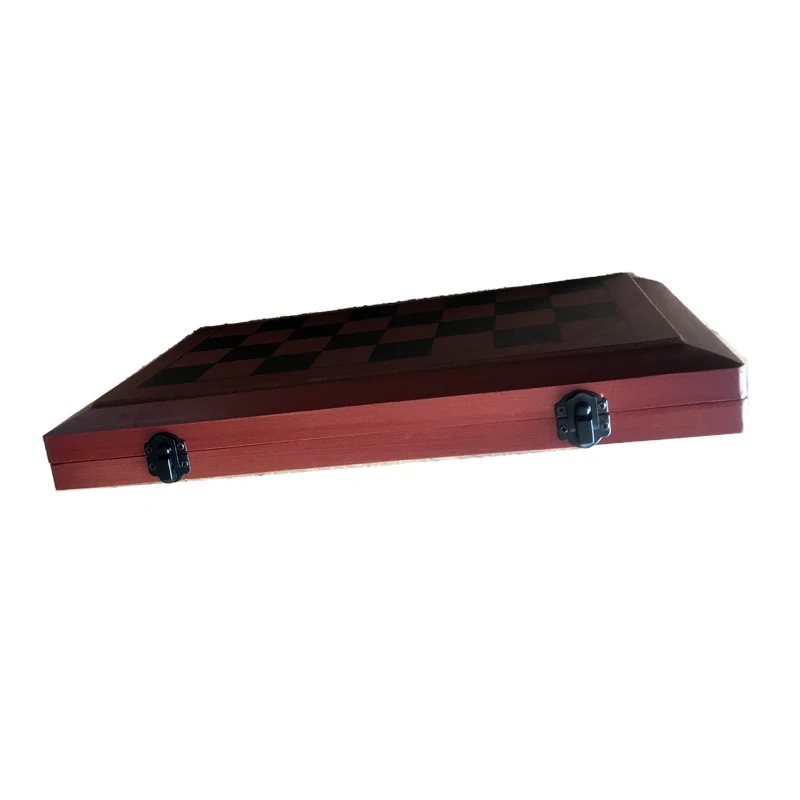 International wooden chess set games box with folding board and metal locks