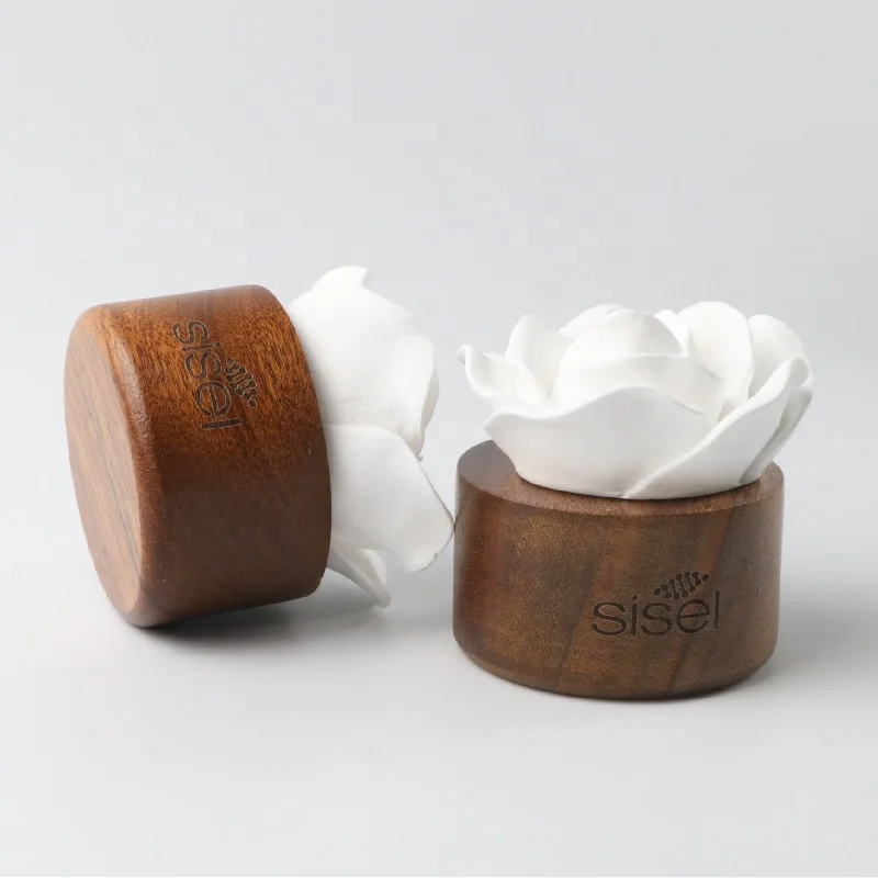 Wholesale Customized Car Air Freshener Home Scented Wood Base Ceramic Plaster Flower Aroma Porcelain Essential Oil Diffuser