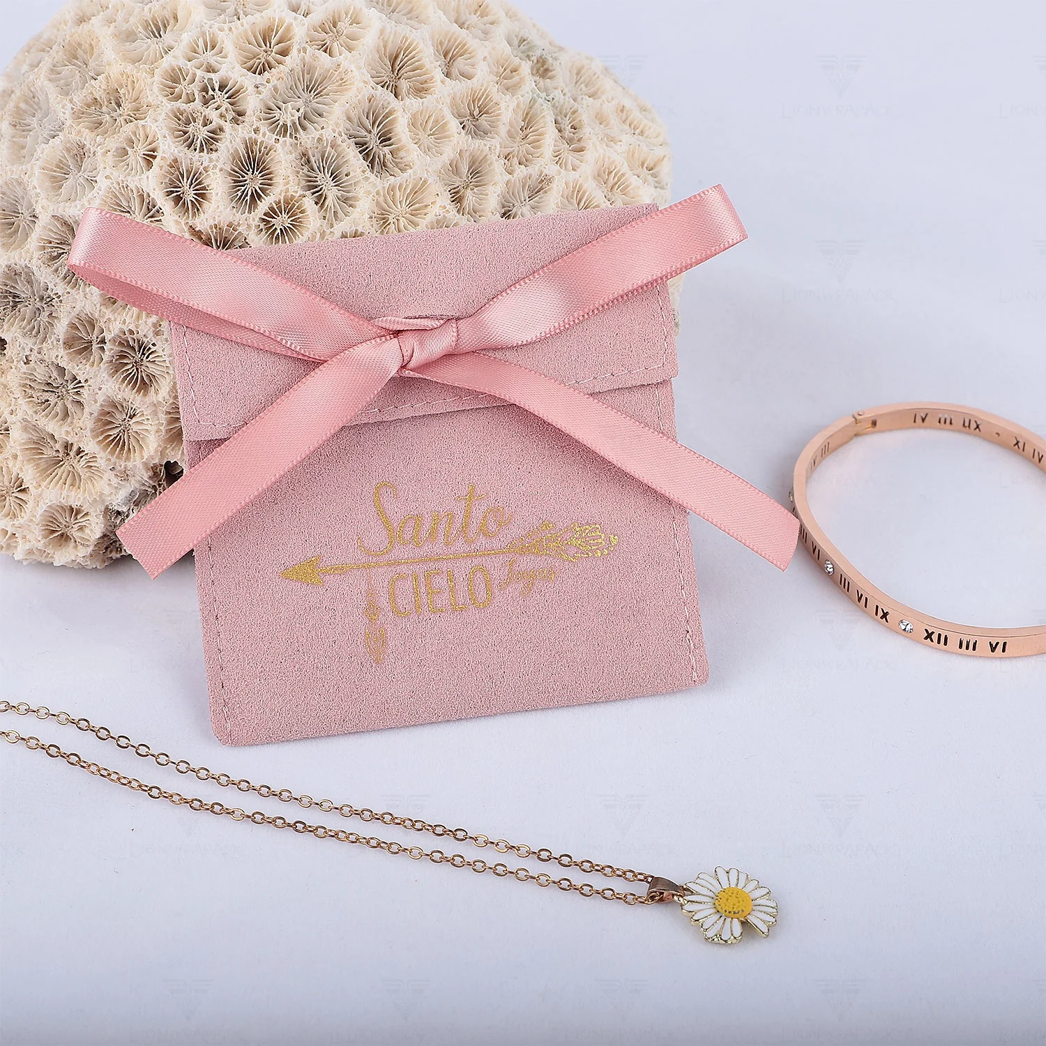 Hot sale pearl stainless steel bracelet butterfly necklace packaging bag custom logo envelope suede microfiber jewelry pouch