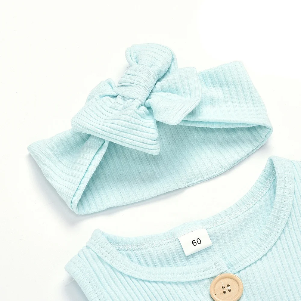 Высококачественные эластичные дышащие ребристые хлопковые летние комбинезоны без рукавов для маленьких девочек