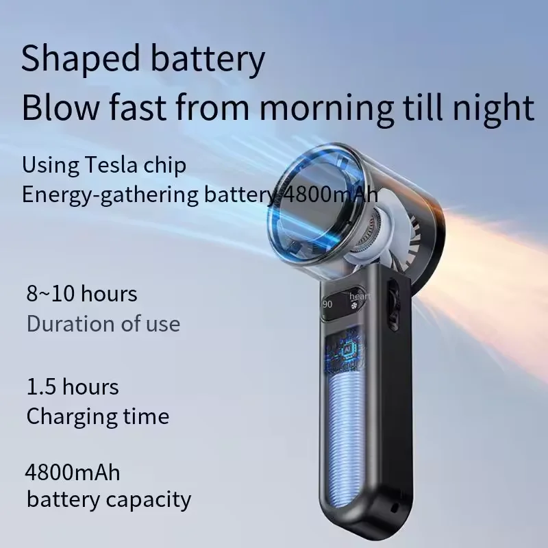 4800mAh High Speed Handheld Mini Turbo Fan Portable Rechargeable Fan Outdoor Ice Cooling Desktop Hand Fans For Summer Gift