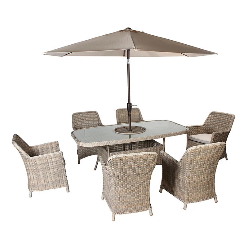 PE wicker mixed weaving patio dining set garden furniture rattan with umbrella