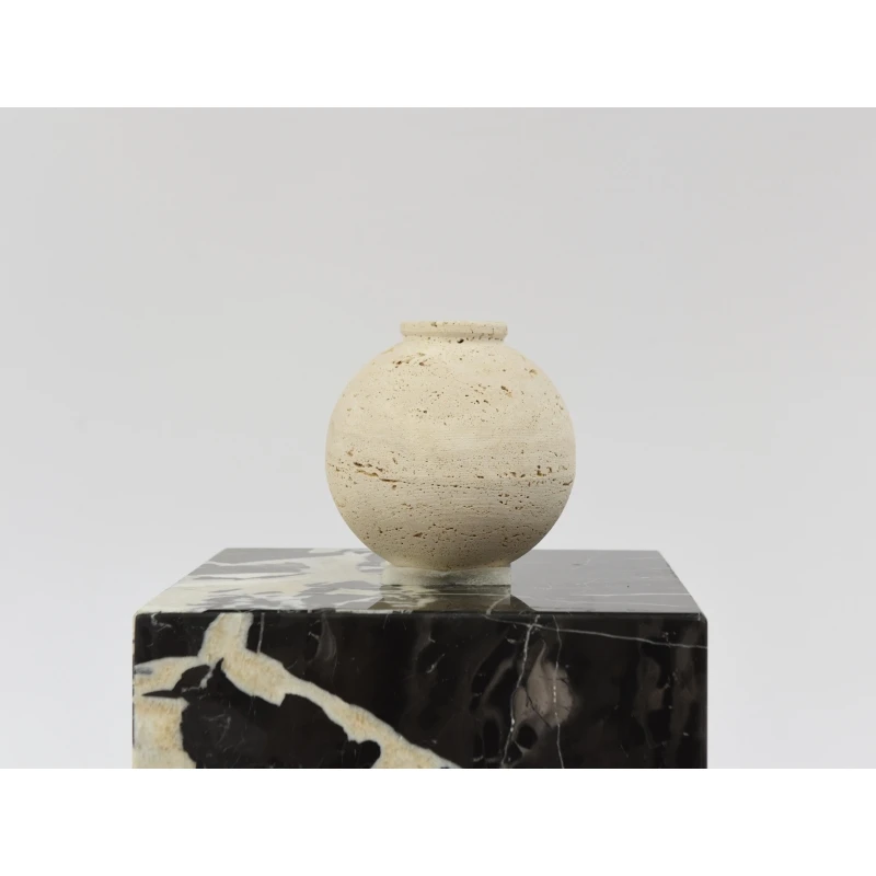 SHIHUI Nordic Natural Stone Vases Home Decoration Beige Travertine Marble Floor Table Vase