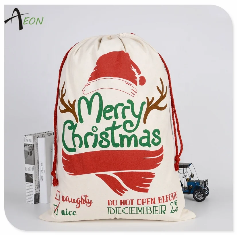 
High quality Cotton Canvas Printed Bags for Christmas Presents Santa Sack 