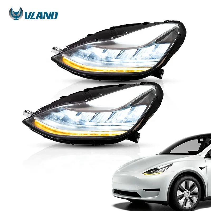 FOR Model 3 Headlight Car Tuning Kits LED Lens Headlight Assembly Blue Color Integrated Tesla 2017 -Up Car Model Car Headlight