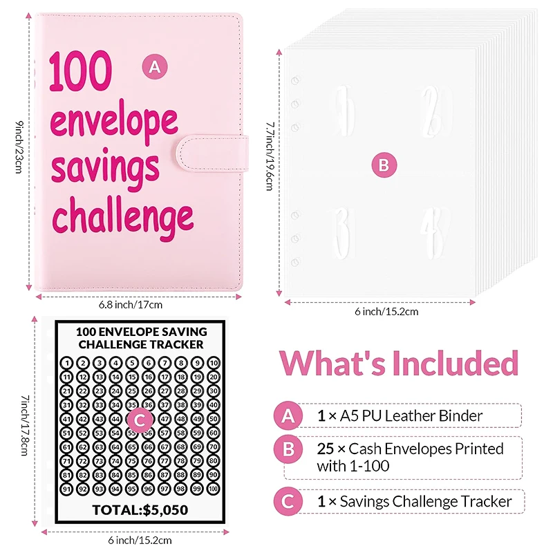 Wholesale Custom Logo Pu Leather 100 Days Book Envelope Savings Challenge 5050 Money Ring Budget Binder