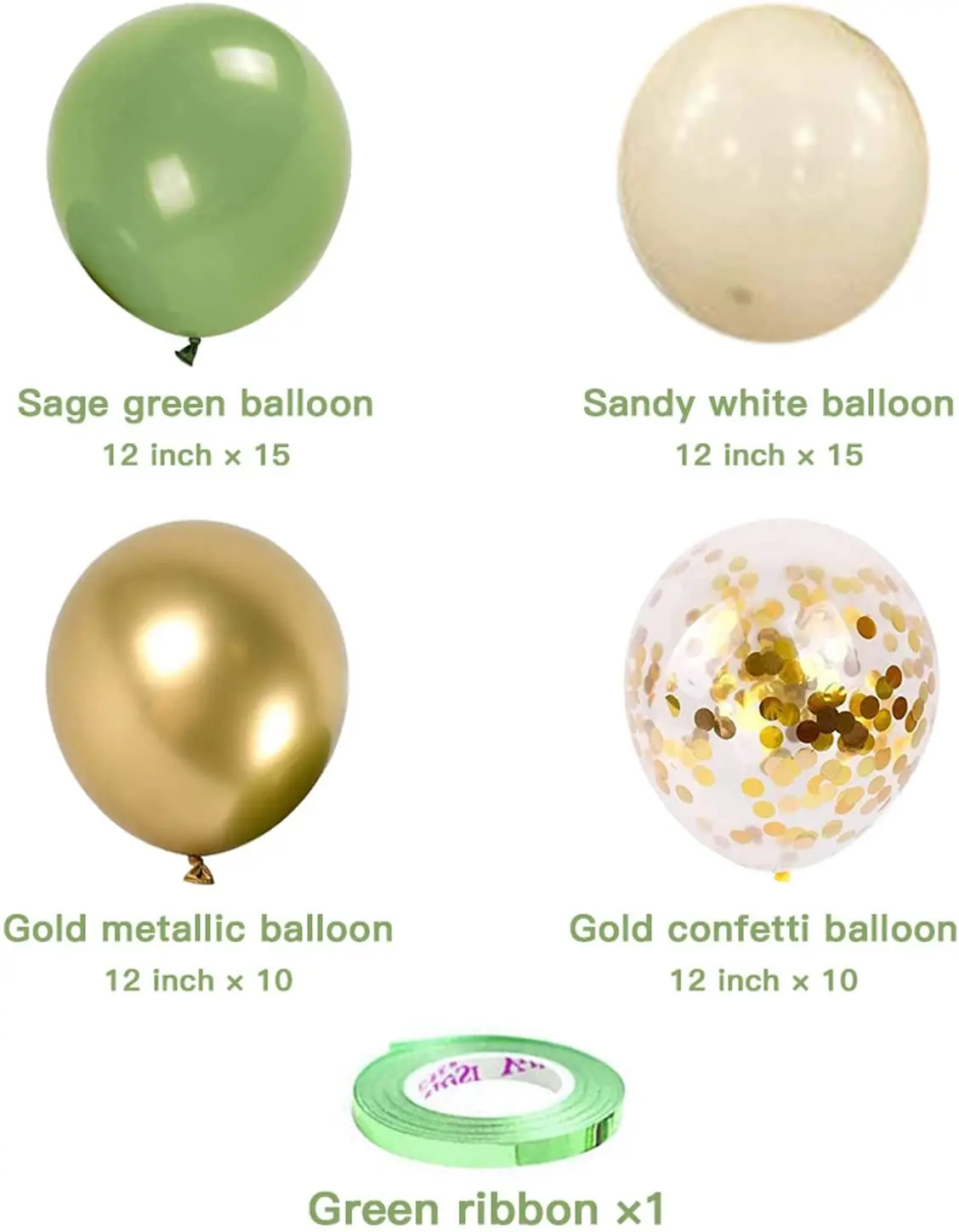 Olive Green Blush Gold Metallic Latex Ballon Sage Green Gold Confetti Balloons latex free balloon for Eucalyptus Birthday Baby