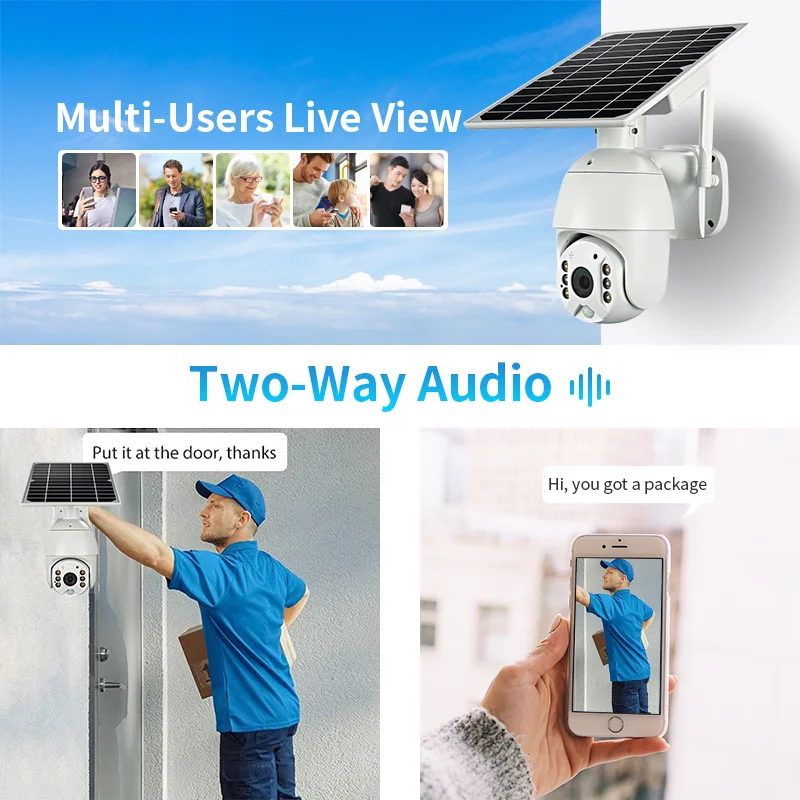 US EU two-way audio IP66 Human body induction surveillance TF card 4G SIM card solar camera