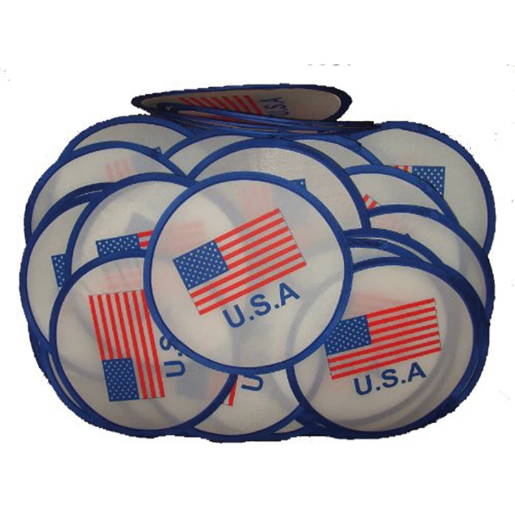 Hot sale factory cheap colorful sublimation foldable nylon mini pocket fan fabric flying disc