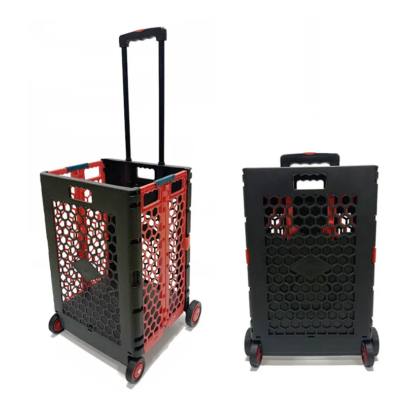 Plastic Cart Shopping Trolley Hot Selling New Design 4 Wheels Folding Half Size Trolley with 7 Plastic Drawers Customized Logos
