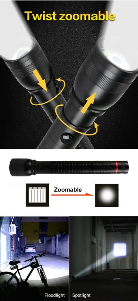 Power 1500lm Led Hand Torch Usb Flashlights, Multifunction Led Rechargeable Torch 1000 Meters15W Flashlights