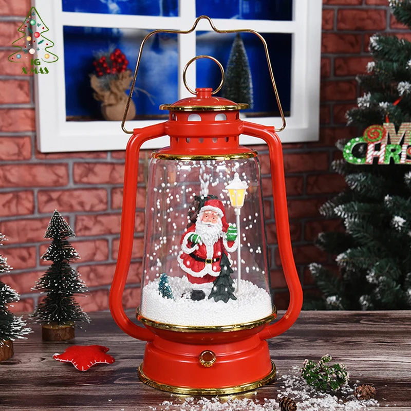 KG Xmas Factory Wholesale Globo Di Neve Hanging Christmas Decorative Lamp Plug-In Musical Lighted Snow Globe Christmas Lantern