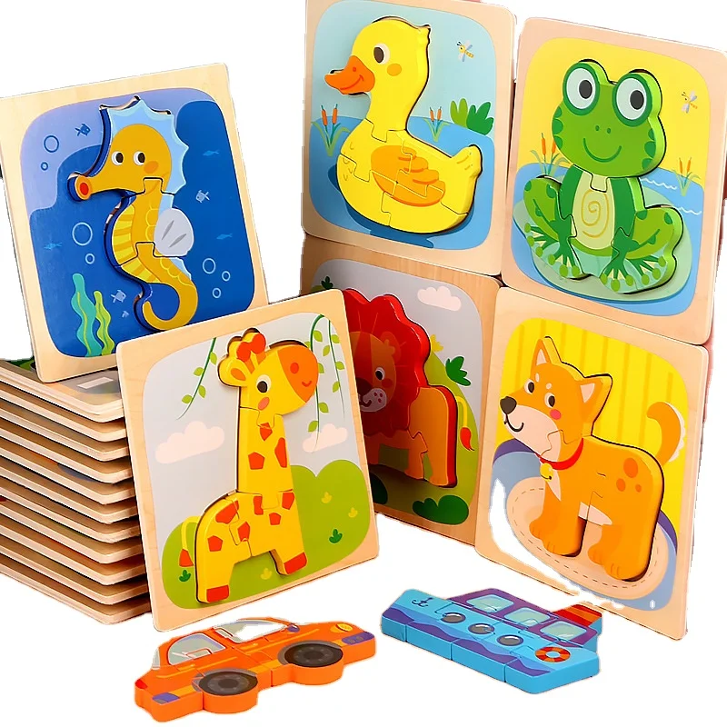 Cute other puzzles game for kids thick blocks lock wood jigsaw animal puzzle clasp small wood puzzle