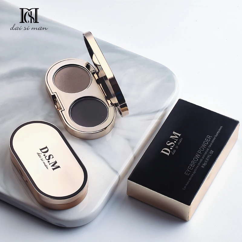 Oem Cosmetic 2 Colors Waterproof Black Tint Double Dual Effect Shaping Private Label Eyebrow Powder Makeup With Brush Set