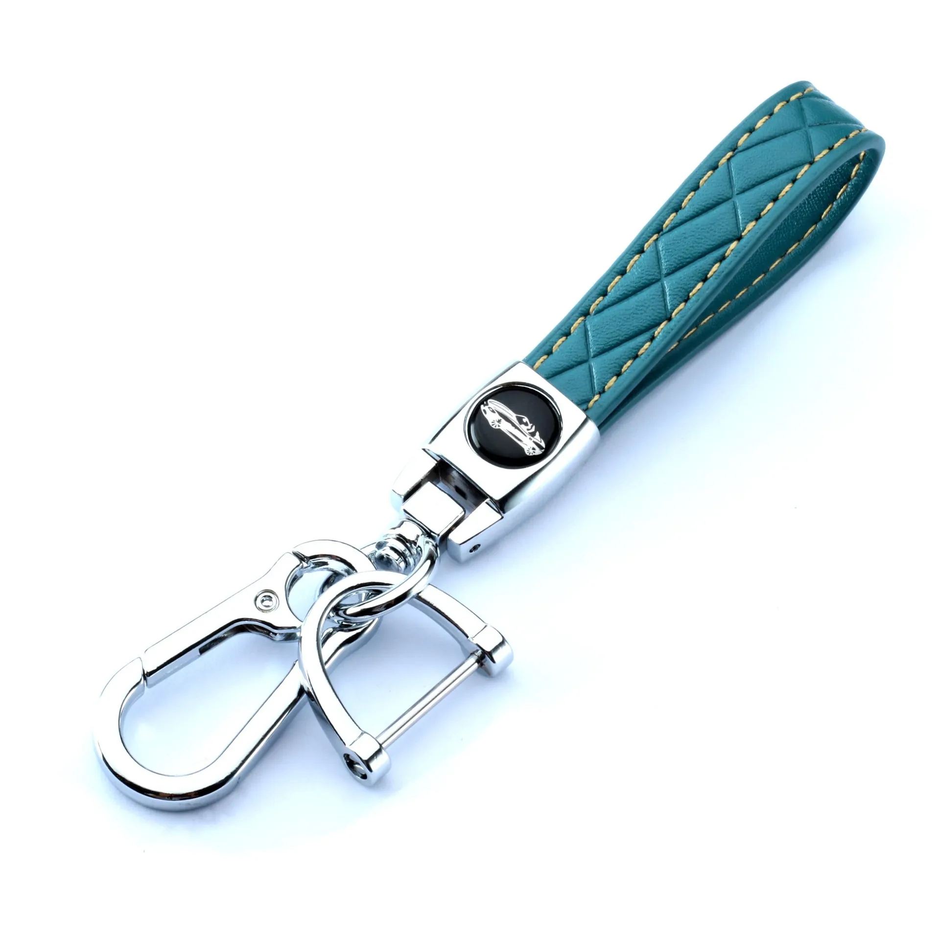 Custom Car logo Metal Engraved Blank Genuine Leather Keychain