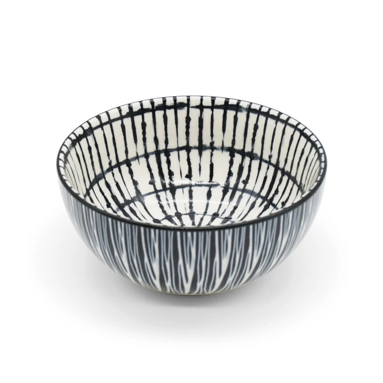 Ceramics 11.25 inch Striped black collection Dinner Plate soup Dish for Restaurant rice plate