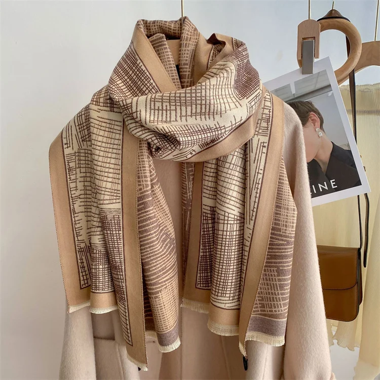 2022 Luxury Plaid Warm Comfort Scarf Faux Cashmere Pashmina Shawl Women