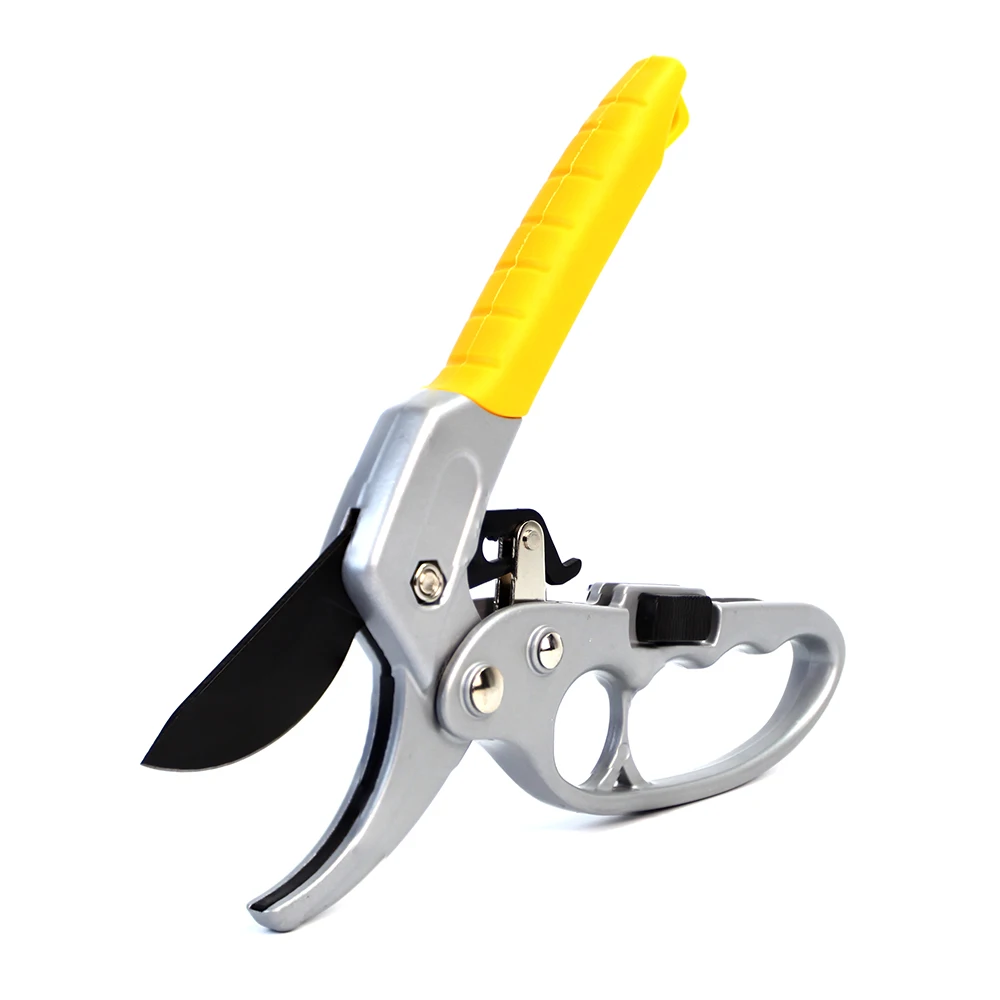 Garden Bypass Tree Pruning Shears Branch Trimming Cutting Ratchet Pruning Shears Yellow Color