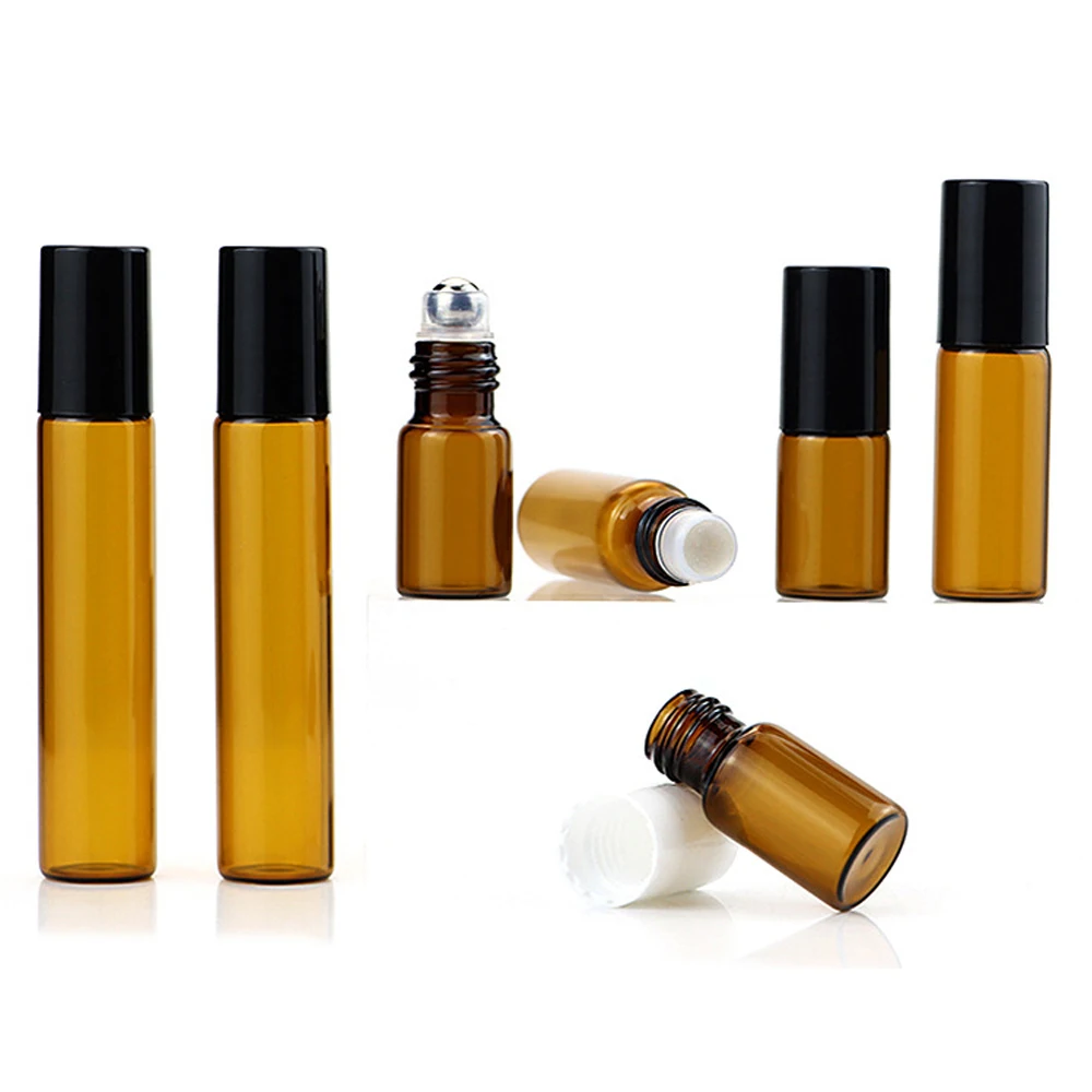 Chizikon Wholesale empty refillable 3ml amber Dark Brown Amber Thick Roller on Glass Bottles for Essential Oil