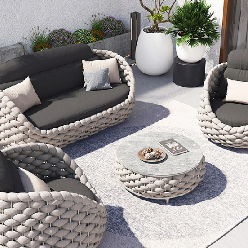 Minimalist Modern Outdoor Courtyard Terrace Furniture Set Hand Weaving Wear-resistant Waterproof Living Room Sofa