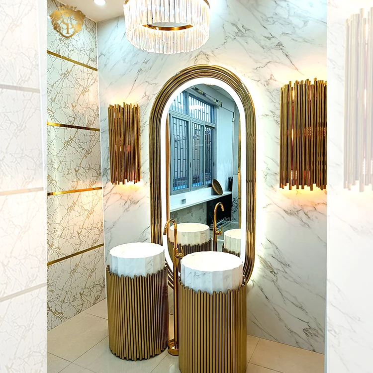 large led vanity mirror metal frame gold fogless shower floor stand wall home decor crystal salon oval led bathroom mirror