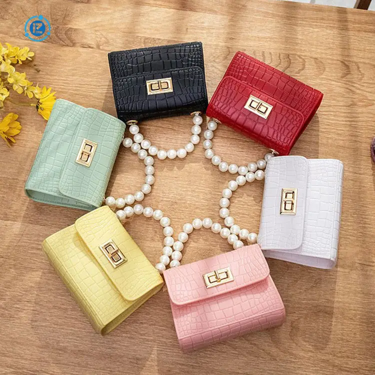 Ladies Crocodile Jelly Crossbody Bag Fashionable Portable Single Strap Handbag Zero Wallet Pearl For Children Cross-border Style