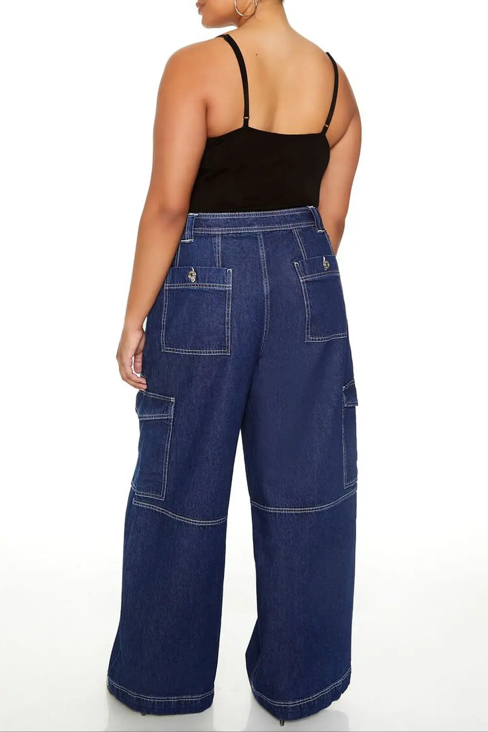 Plus Size Wide-Leg Cargo Jeans for Women - High Waist  Oversized Pants with Pockets Casual Loose-Fit Denim for All Body Types