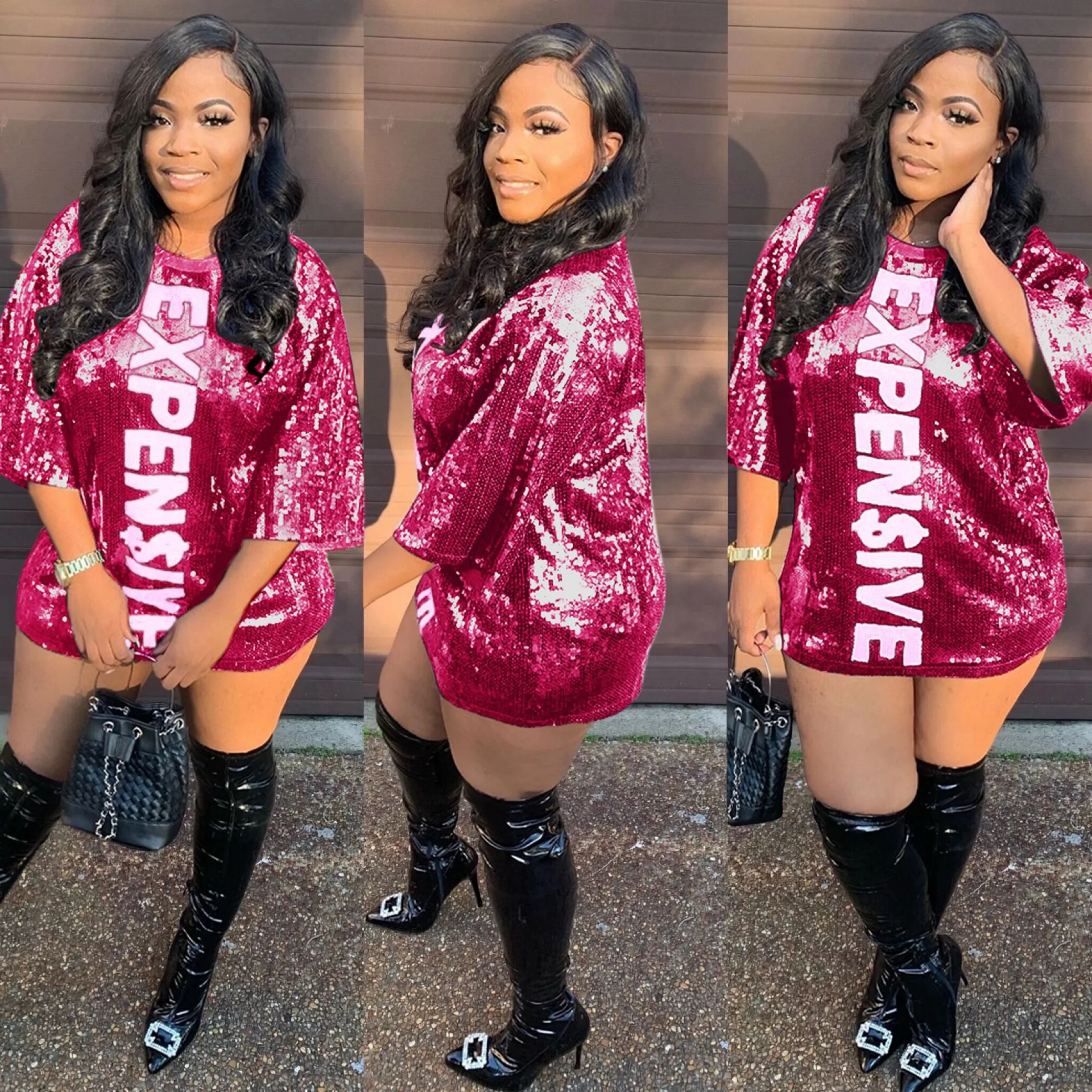 New Expensive Letter Print Sexy Loose and Comfortable Dresses Woman Sparkly Sequined Mini Dress Summer Streetwear Club Partywear