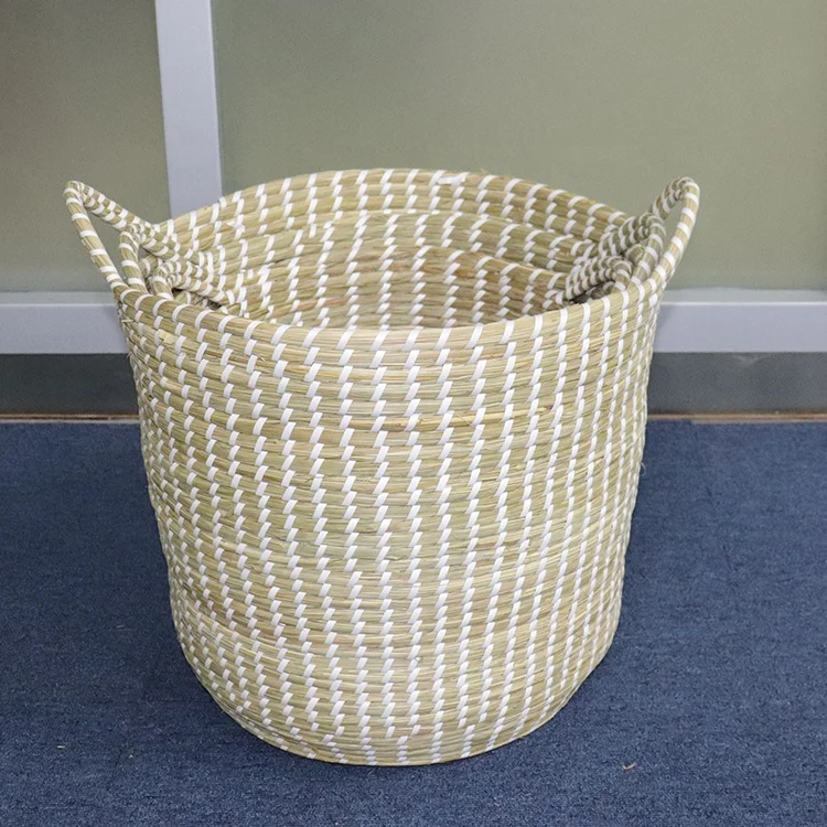 Hand Woven Storage Baskets Hamper Square Woven Water Hyacinth Seagrass Woven Storage Baskets