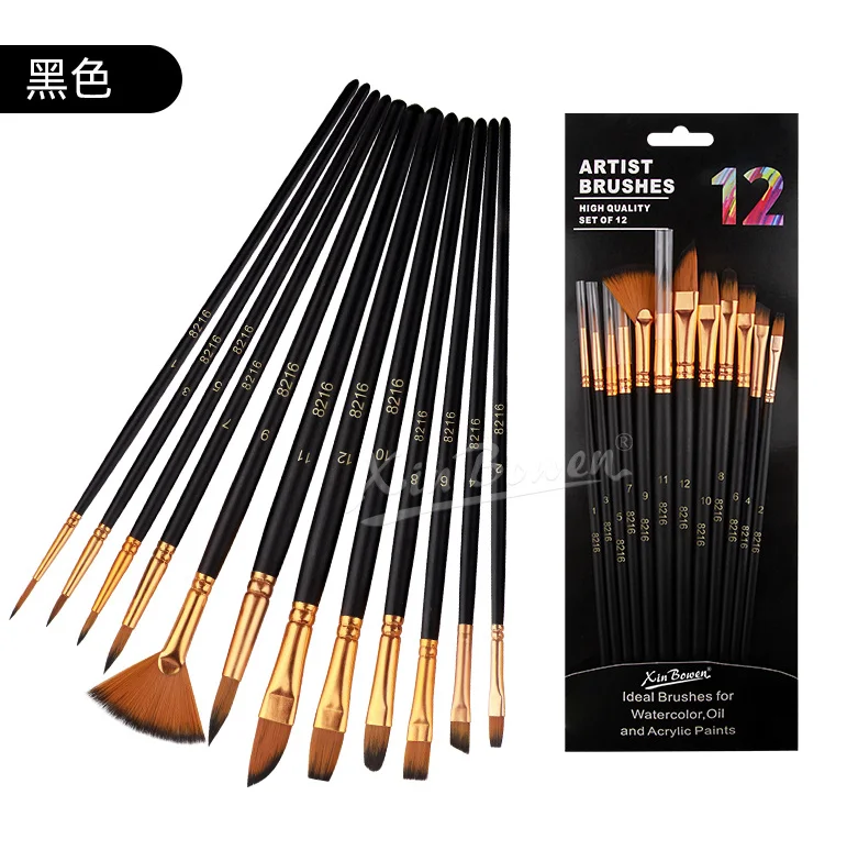 10 Pcs Nylon Hair Acrylic face Painting Brush Wooden Handle Paint Brushes Set