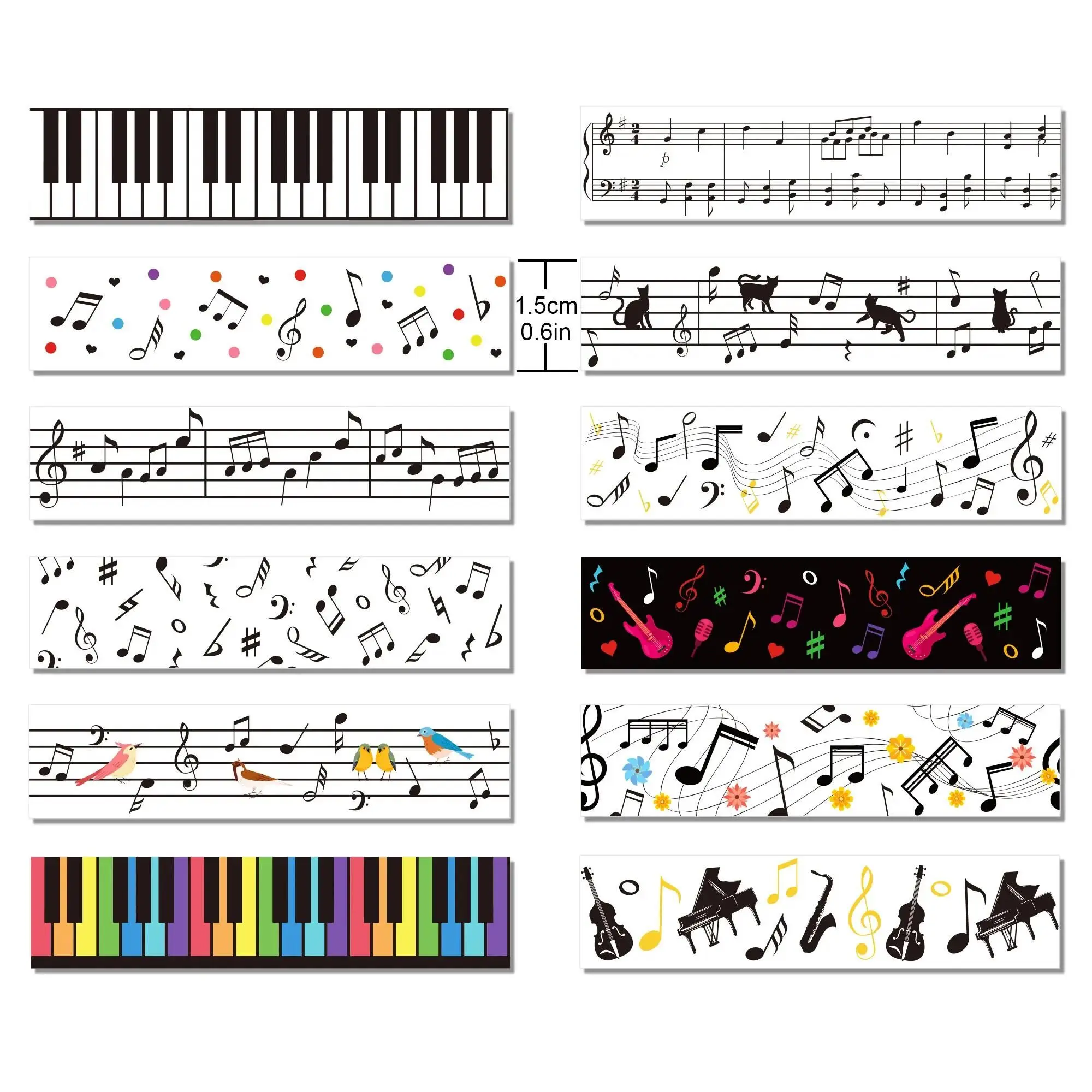 Music Note Masking Tape Paper Sticker Black White Washi Tape for Bullet Scrapbook Gift Wrapping DIY Craft
