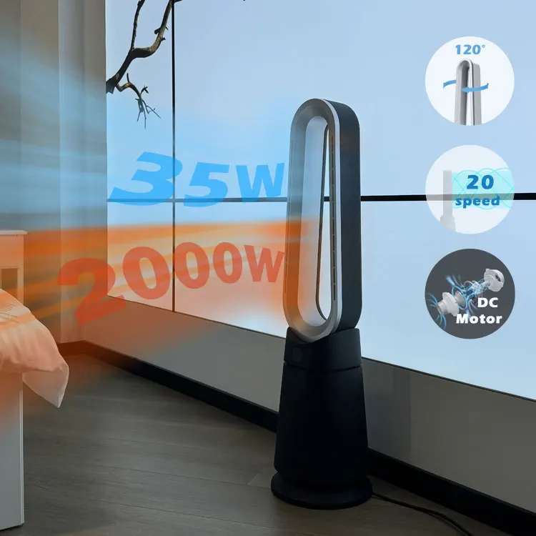 OEM ODM Hot And Cool Bladeless Tower Fan Overheat Protection Portable Heater Fan 2000W For Home