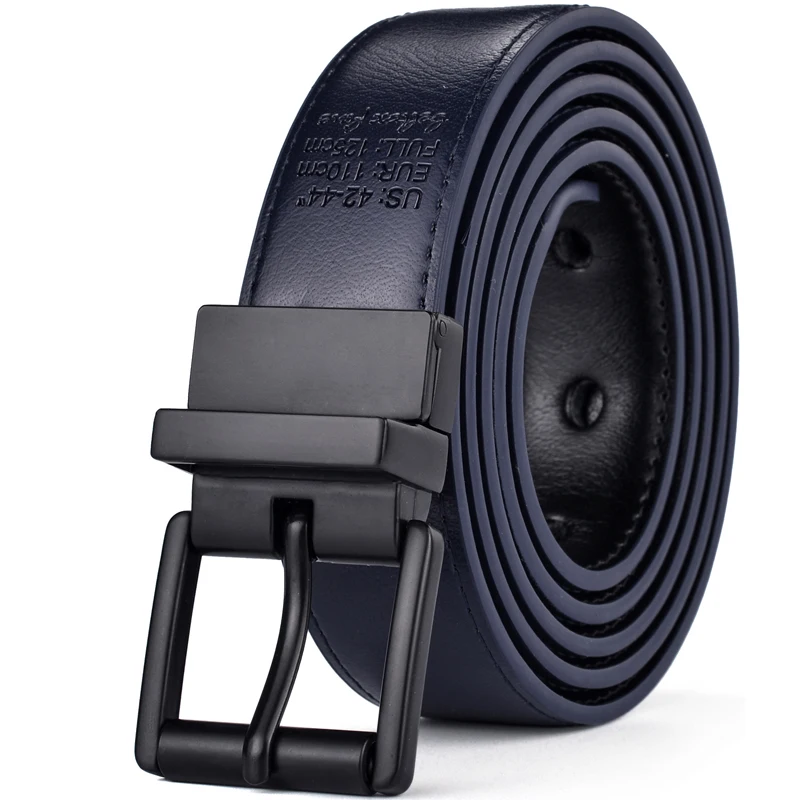New Female Leather Belt  2.8CM Black and Blue Reversible Genuine Leather Belts for Women with Rotated Buckle