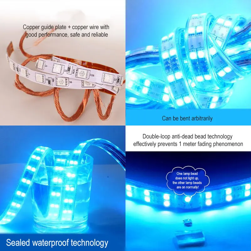 Intelligent 5050 Smd Rgb 16 Colorful Color Changing Remote Control Dimming Waterproof Led Belt Strip Light For Outdoor