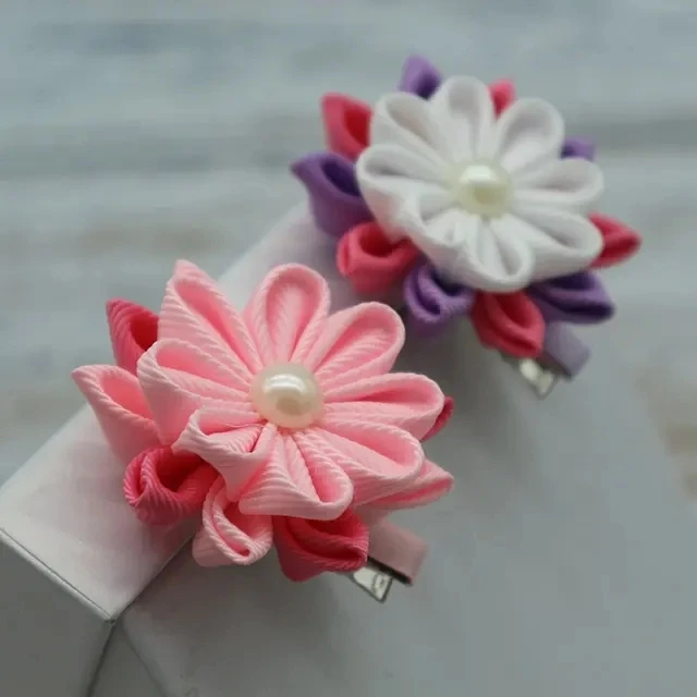 Custom Made Different Designs Japanese Style Irish Hair Bows Kanzashi Tsumami Flower Ribbon Hair Clips with Alligator Clip