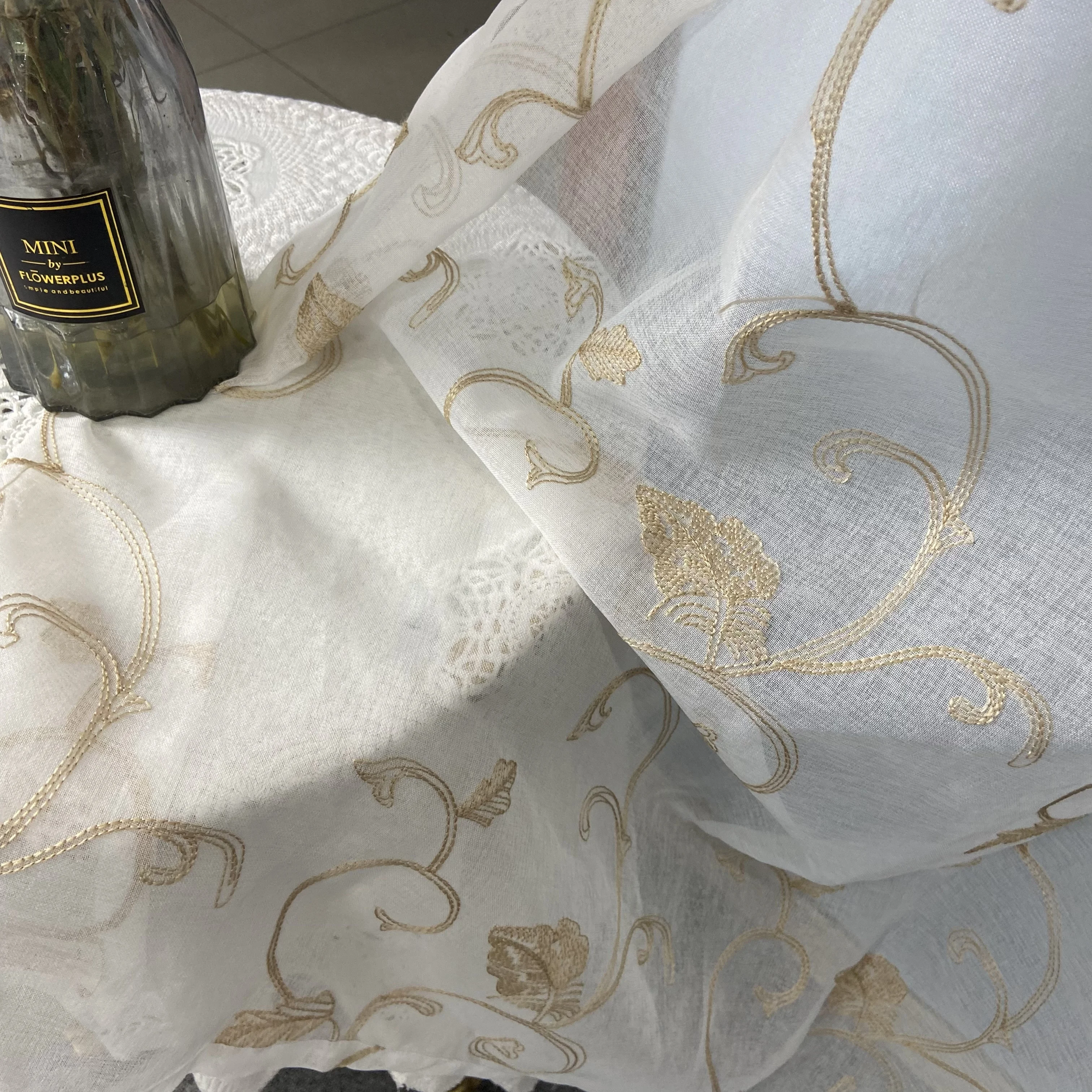 Good quality material black embroidery curtain, Jacquard fabric embroidery curtain Set of 2 /