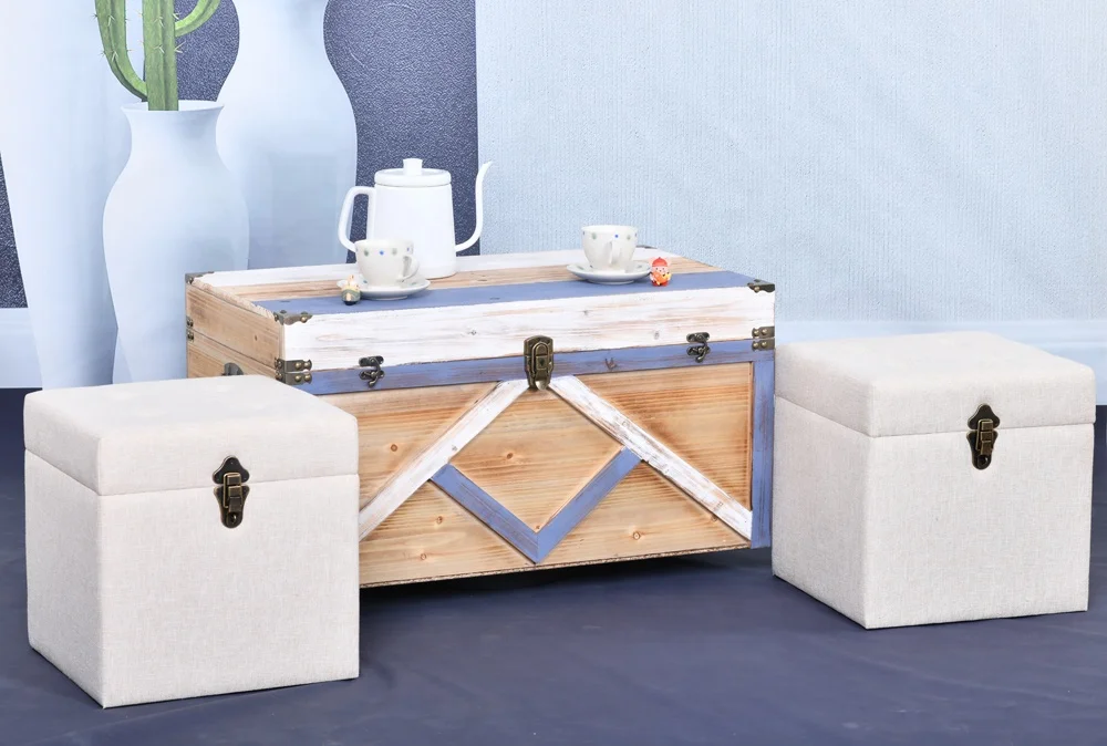 New Design Wood Storage Trunk Boxes Set for Living Home Decorative Storage
