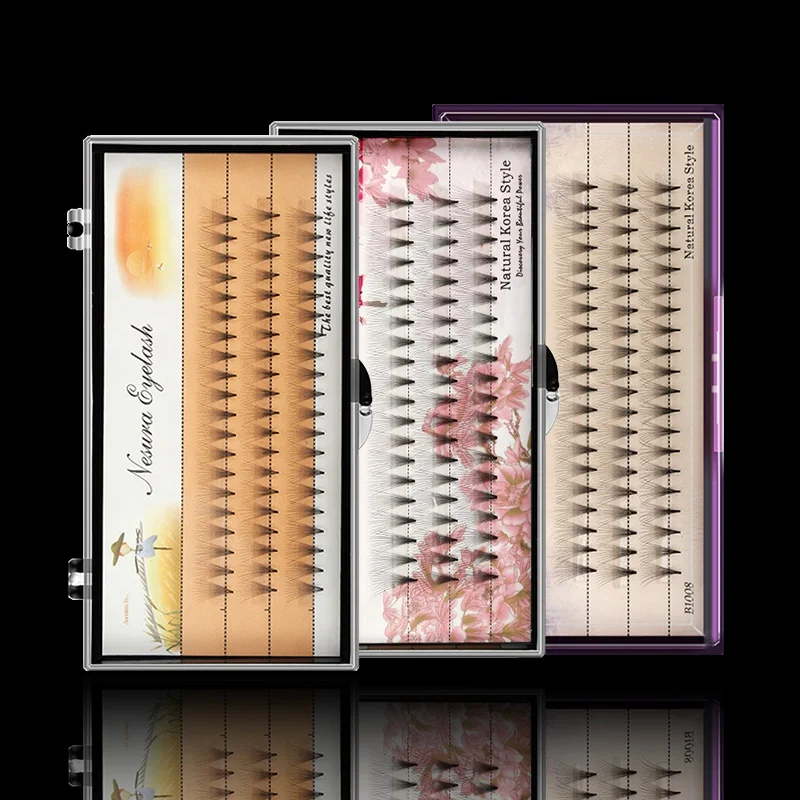 
pre made russian cluster volume flare eyelash nesura fans private label premade knot free volume fan nesura eyelashes extension 