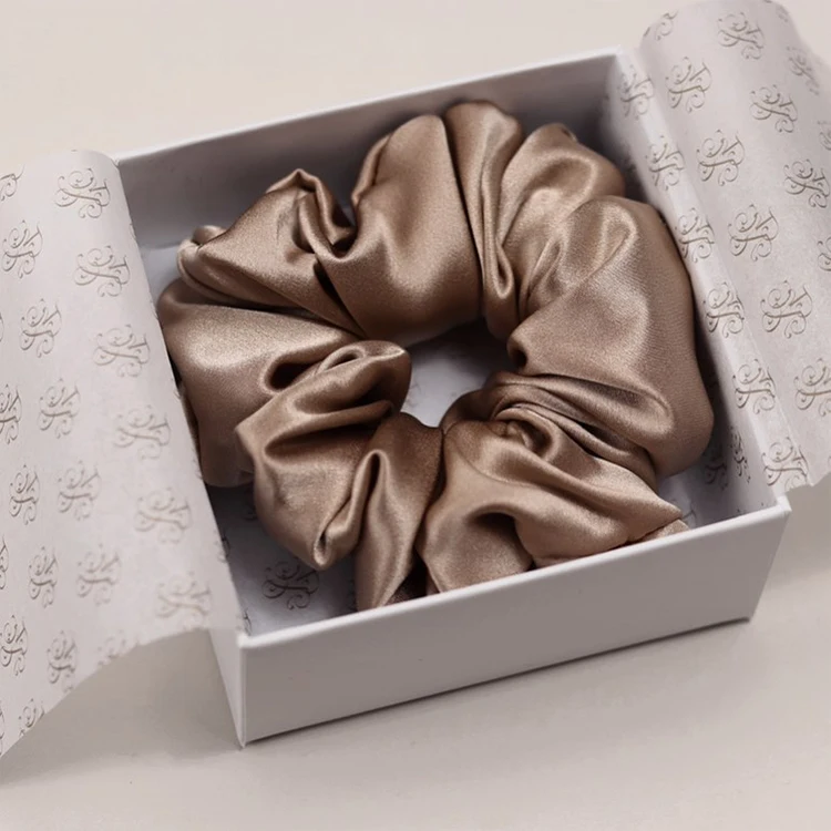 2024 new arrival 16 22mm custom logo real silk hair ties bands fluffy brown 100% pure mulberry silk scrunchie set