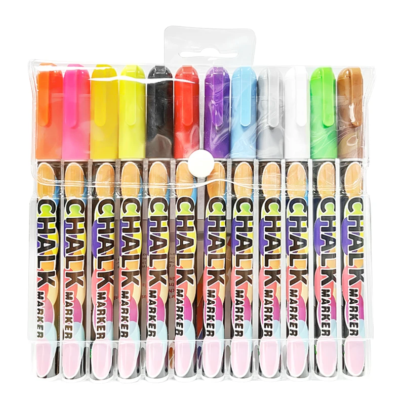 12colors Reversible Tip Liquid Chalk Marker Pen Set Water-based Led Board Liquid Chalk Marker