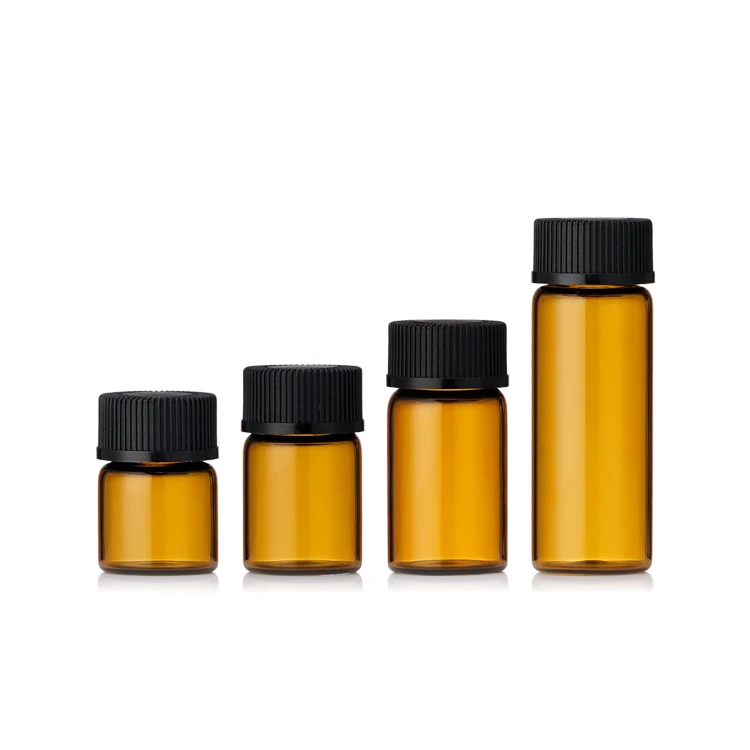 Travel Must 1ml 2ml 3ml 5ml Mini Amber Glass Vials with twist caps for Essential Oil Samples