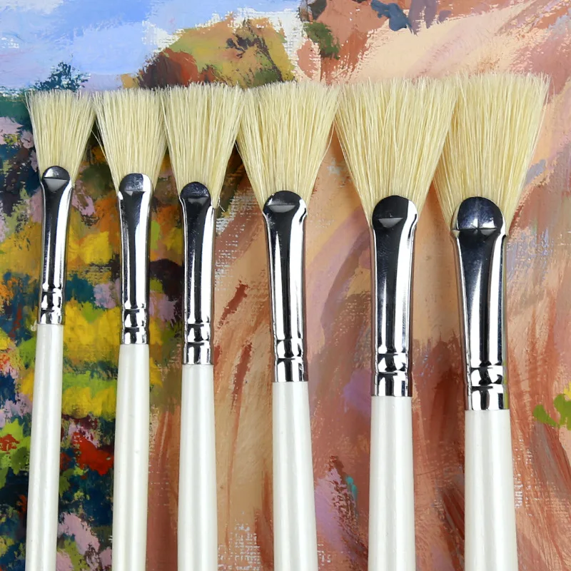 Fan bristle hair Paint Brush Set wholesale Art Supplies Oil Painting Brush fan head boar bristle artist brush