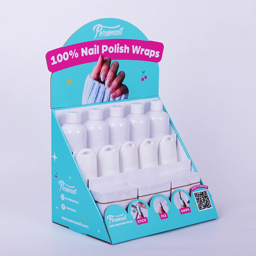 Pop Custom Cardboard Cosmetic Counter Display Stands Shop Design Paper Makeup Nail Polish Display Stand