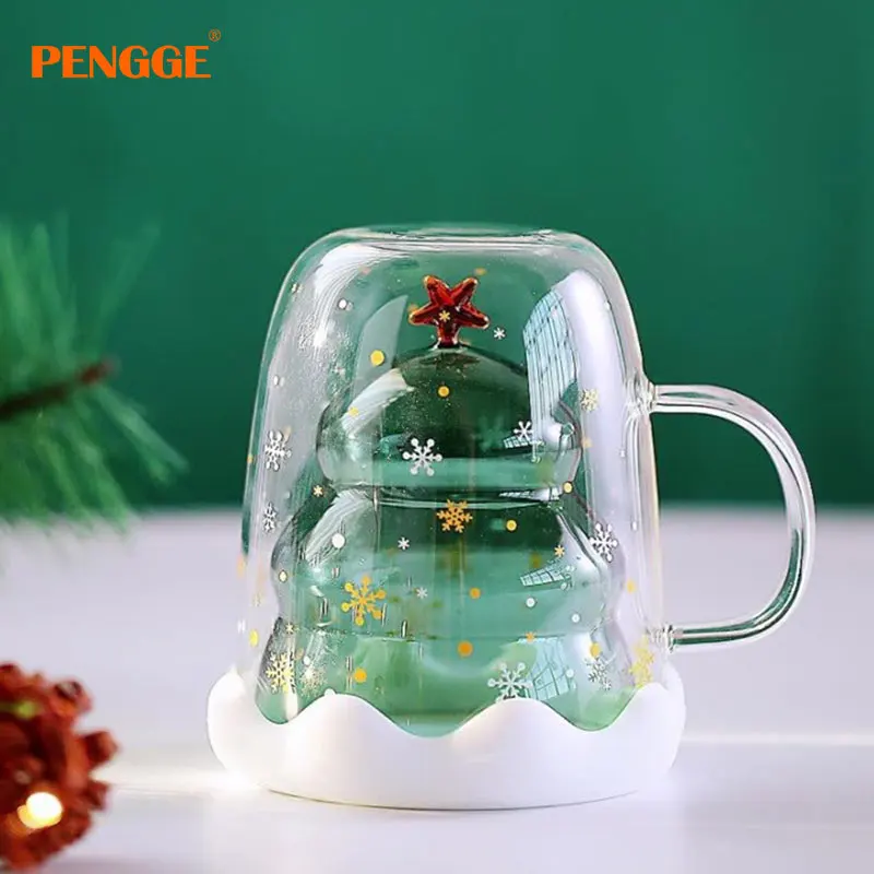 Simple Halloween Christmas Giveaways Handgrip Glass Tea Cup Cute Coffee Mug Gift Box Set For Girls